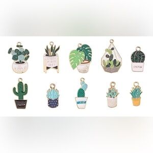 Lot of 10 Cactus, Succulent, Tropical, Desert Metal Charms for Making Jewelry
